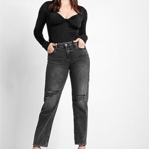 EXPRESS Low Rise Ripped Boyfriend Jeans. 10P Black Distressed Jeans NWT